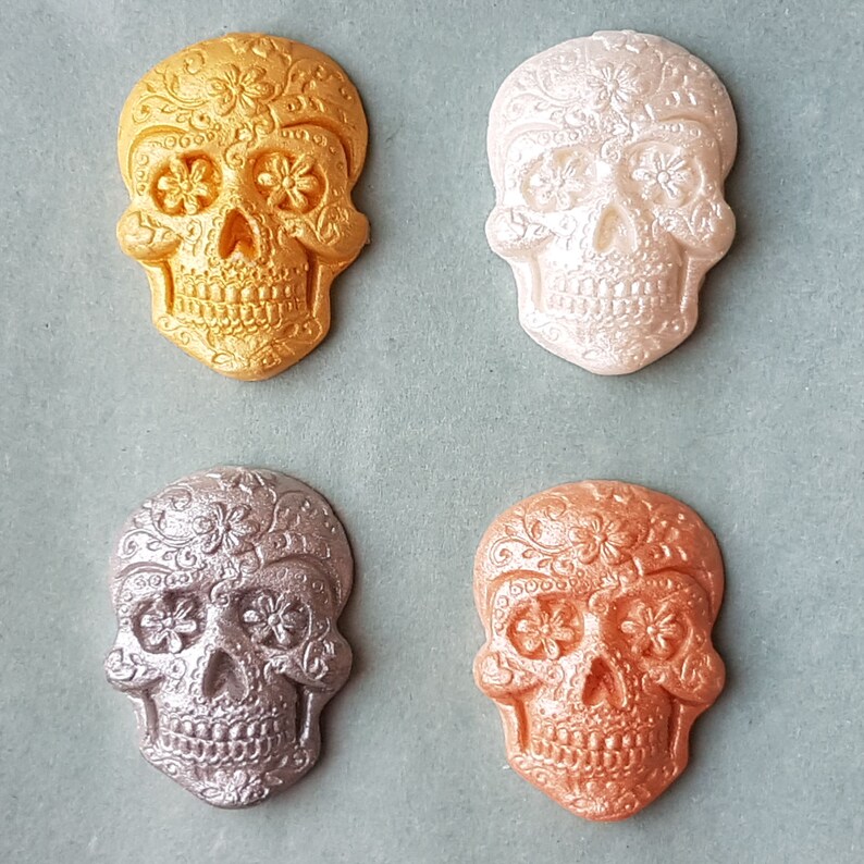Metallic Fondant Sugar Skull Cupcake Toppers Halloween Etsy UK