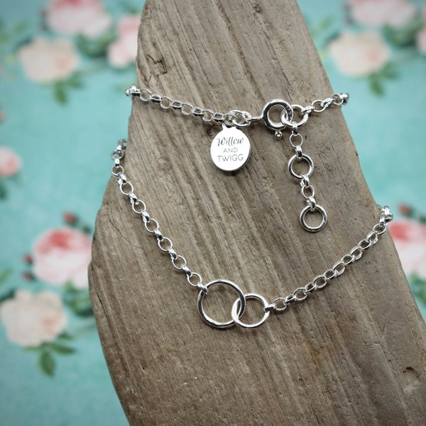 Sterling Silver Anklet With Interlocking Rings • Sterling Silver Ankle Bracelet • Real Silver Ankle Chain