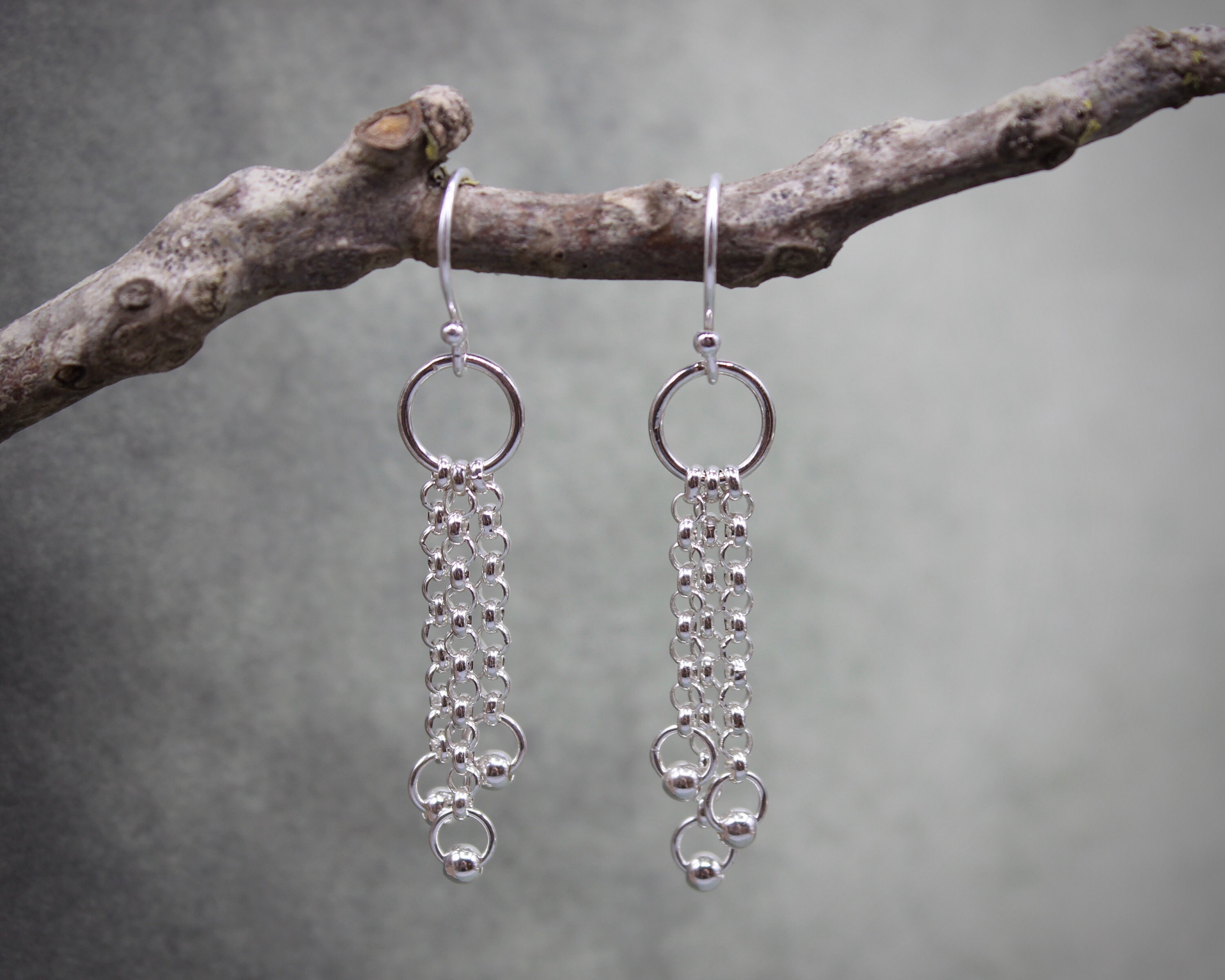 drop chain earrings silver
