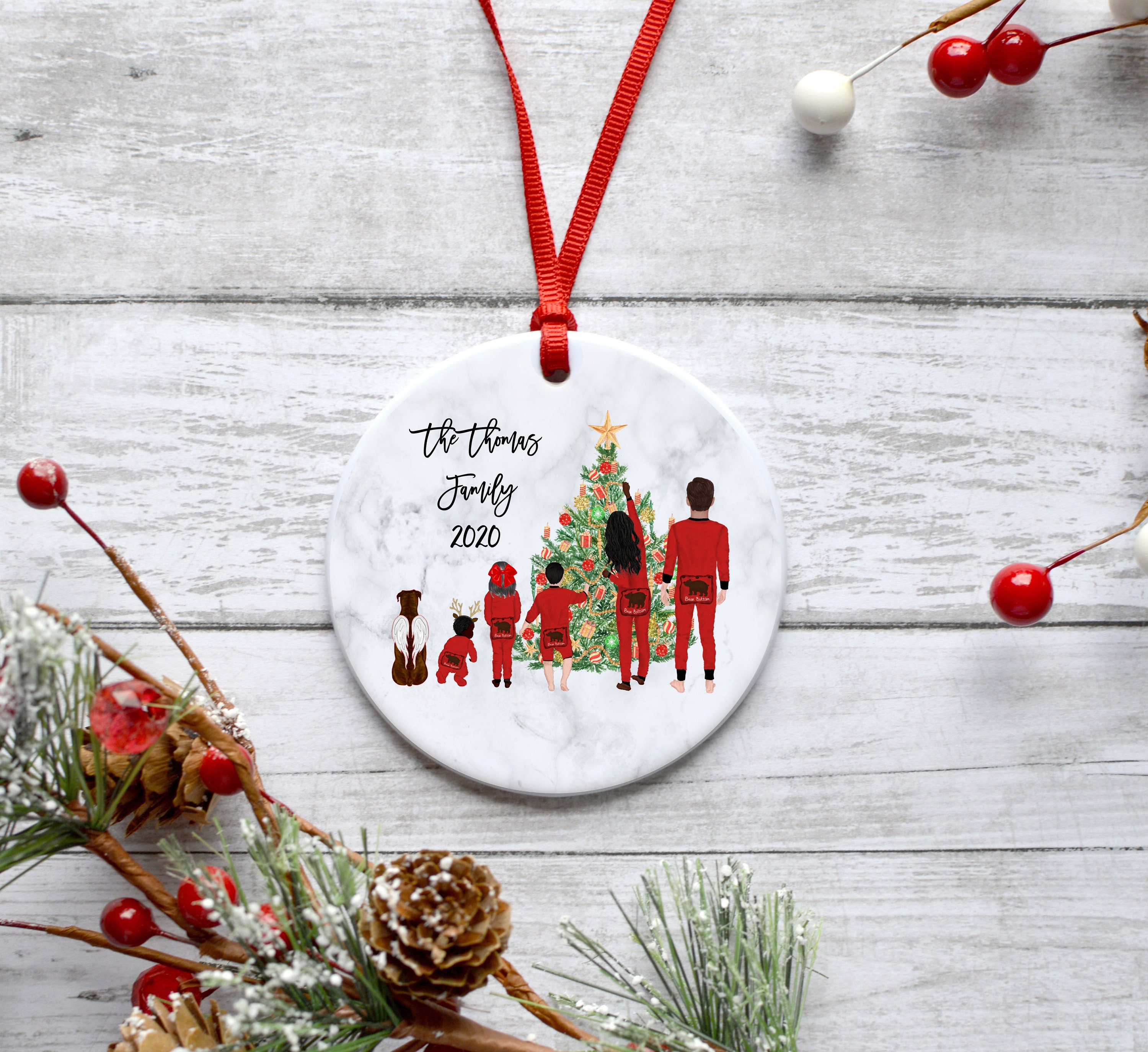 Personalized family Christmas ornament kids baby with pets Etsy