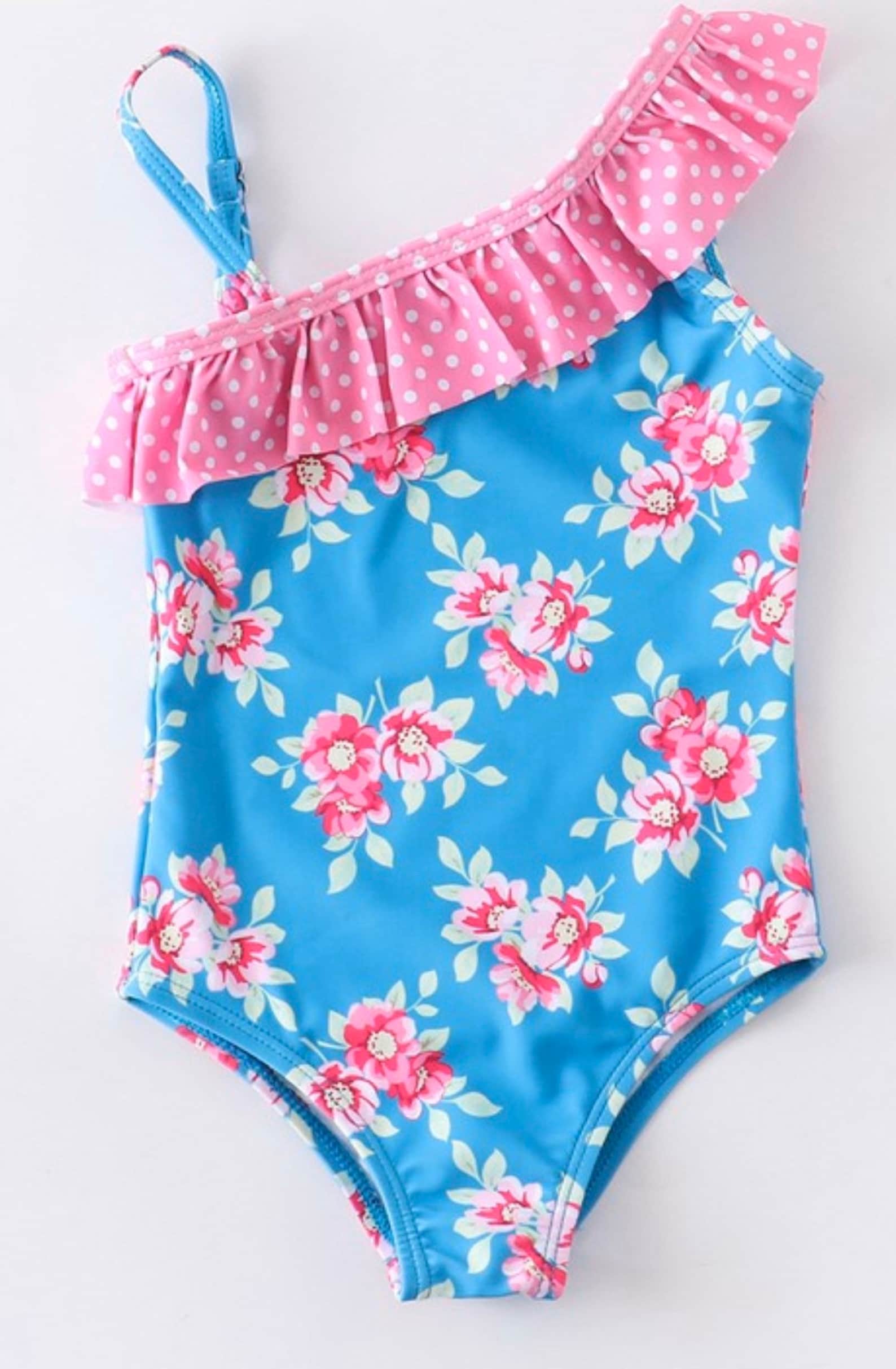 Girls turquoise flower print swimsuit toddler flower print Etsy