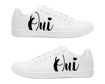 Baskets personnalisées unisexe pour Mariage " Oui " en cuir ou simili cuir, Peinture à la main en France