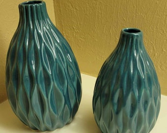 Teal Blue Bud Vases - Set of 2