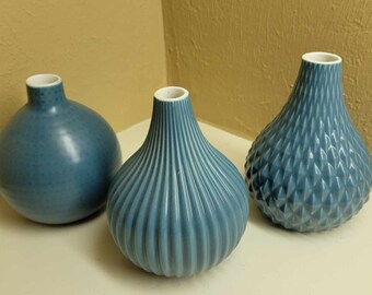 Set of 3 Coordinating Teal Bud Vases