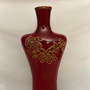 Red & Gold Bottle/Vase with Embossed Flowers