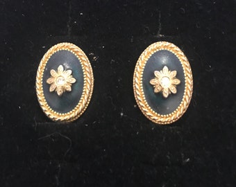 Vintage Black & Gold Clip-On Earrings