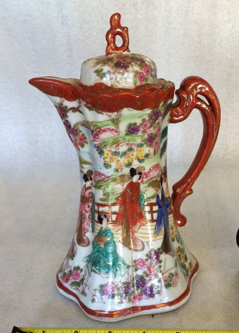 Vintage Japanese Porcelain Pitcher Geisha Girls Etsy