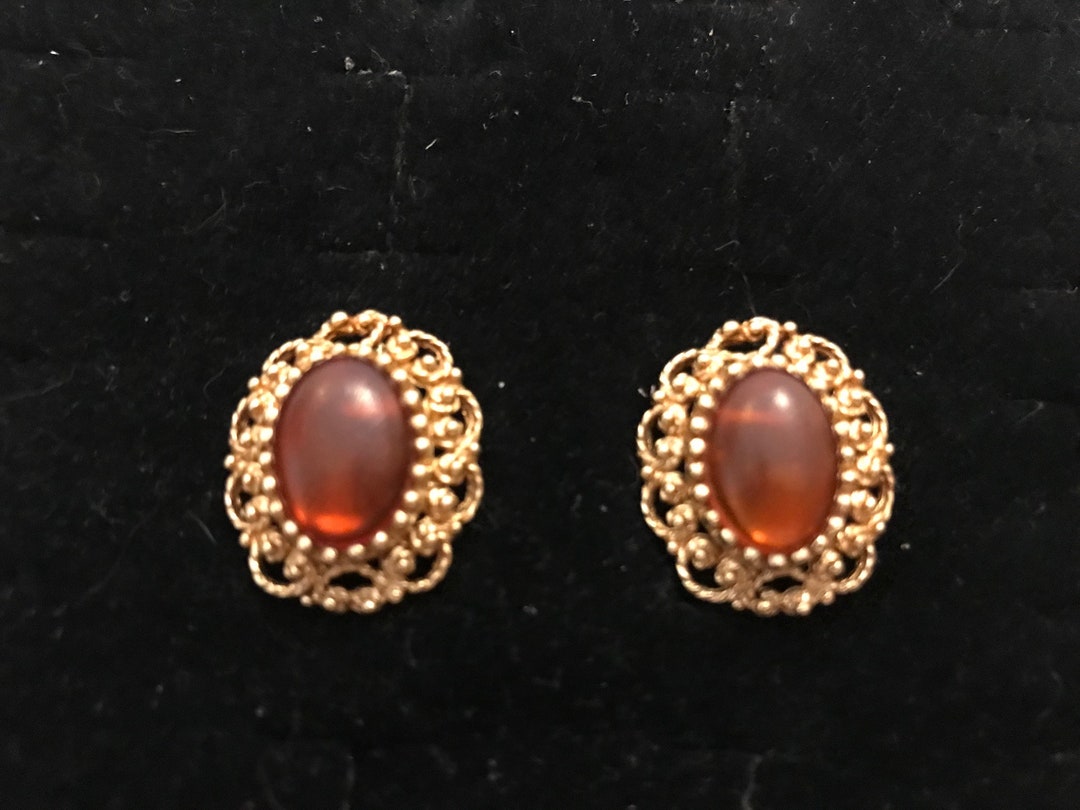 Vintage Amber Clipon Earrings Etsy