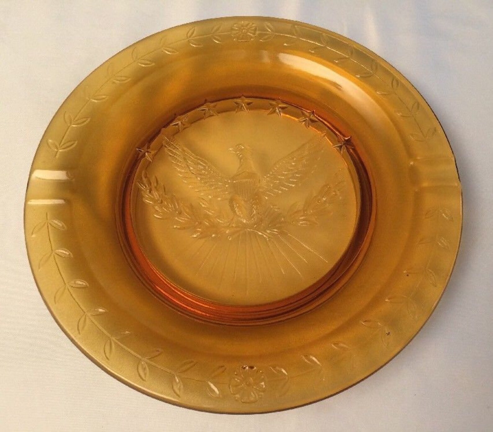 Vintage Amber Glass Ashtray with Embossed American Eagle Etsy