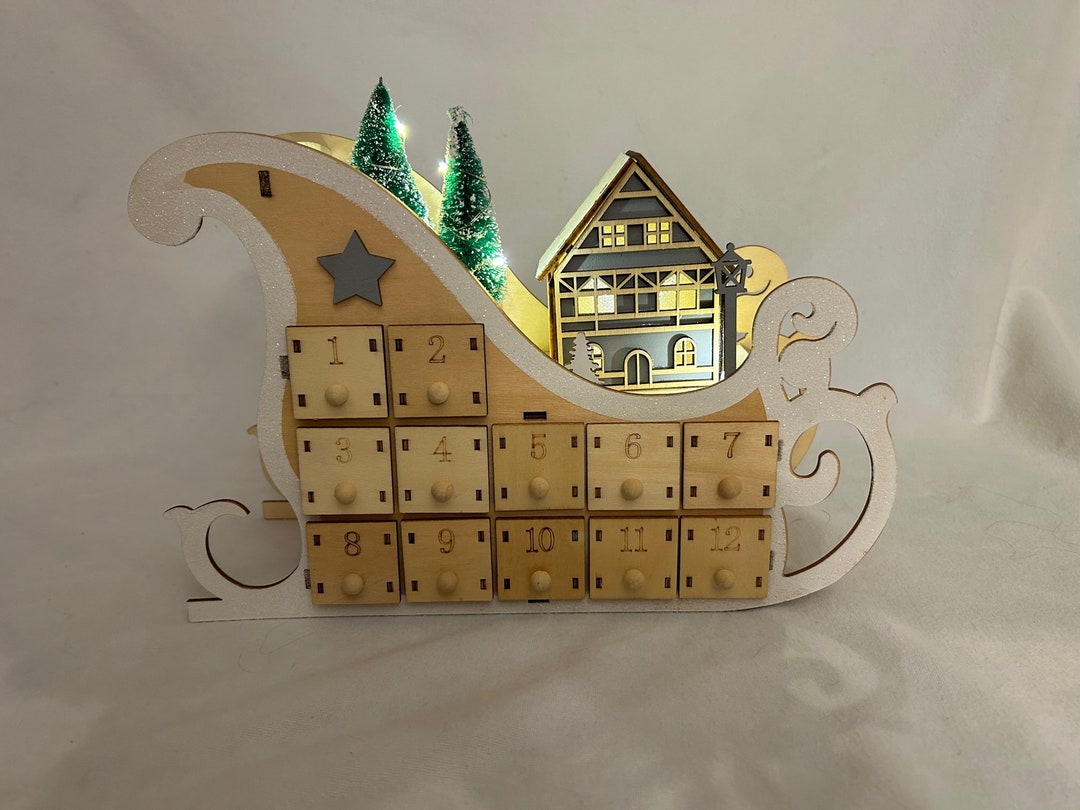 Wooden Christmas Advent Calendar Santa's Sleigh With - Etsy