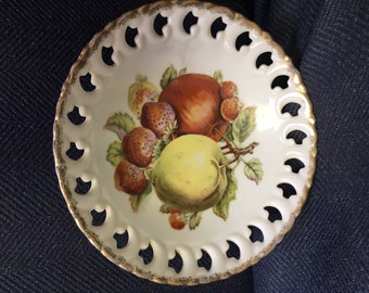 Vintage Reticulated Porcelain Compote - Fruit Design
