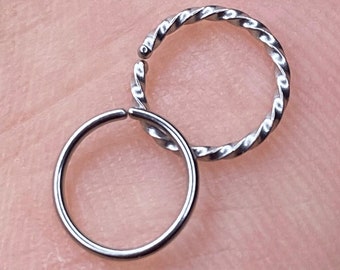 May include: Two silver nose rings, one plain and one twisted.