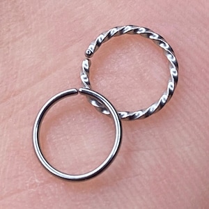 Set of textured and plain Silver Surgical Steel Nose Rings, Hight Quality Nose Hoops, Earrings, Cartilage, 20Gauge 6mm, 8mm