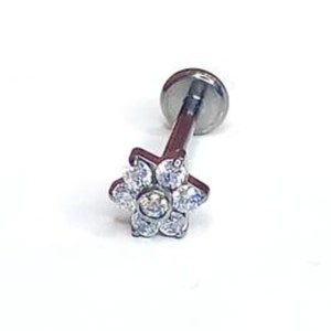 Titanium Flower Internal Thread Stud Bar Labret, Flat Back Screw in Stud, straight Bar 16g Earring, Hypoallergenic Earrings, Christmas gift