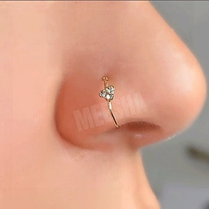 x2 Crystal Clear Gold Trois Fleurs Nose Ring Cuff, Nose Hoop,Tragus Ring Tragus Earring, Cartilage Hoop, gift for her, birthday gift