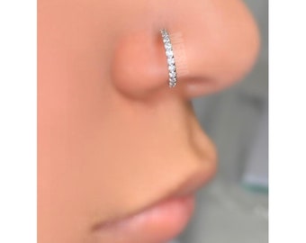 Gold Plated Silver, Gold Encrusted Crystal Small Septum Nose Ring Nose Hoop - Diameter 6mm, 8mm Seamless Cartilage/Tragus/Helix Ring Hoop