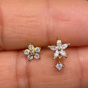 Nose Ring / Earring Barbell Stud Set / Stainless Steel Gold Small Flower Stud & Dangle Flower Earrings Stud /Cartilage earrings/ tragus Stud