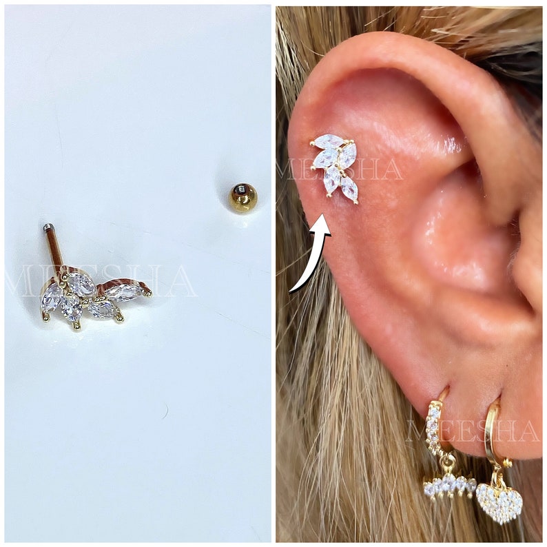 Gold 18G Angels Wing Helix Piercing Cartilage Piercing CZ Etsy UK