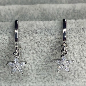 Gift set Floral Hoop Earrings, Flower Dangle Huggie Hoops, CZ Drop Earrings, Ladies Party Earrings, gift for her, Christmas Gift