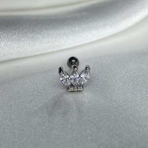 18G silver cz leaf helix stud, helix piercing, Barbell helix stud, auricle earring, cartilage earring / cartilage stud
