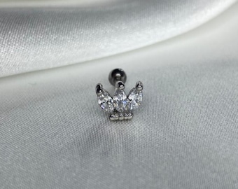 18G silver cz leaf helix stud, helix piercing, Barbell helix stud, auricle earring, cartilage earring / cartilage stud