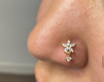 Five Petal Flower Push Pin Nose Stud, Indian Dangle Nose Stud