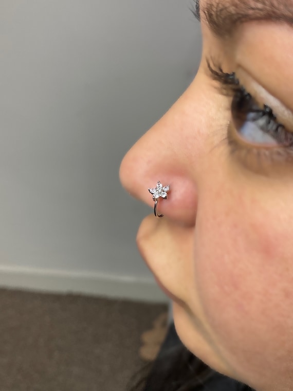 X2 Nose Hoop Nose Ring Stainless Steel Silver Gold Flower