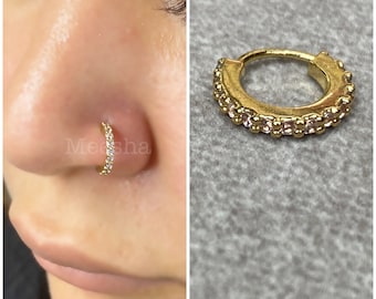 Seamless / Clicker Silver, Gold 18k plated / Clicker Nose Ring Nose Hoop, Septum Ring, Diamond Nose Ring, Cute Nose Ring, Birthday gift