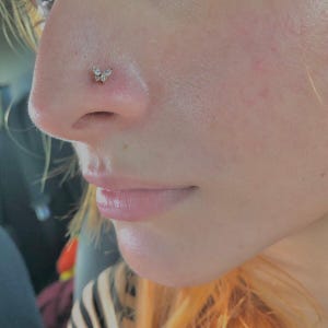 20G Stainless Steel Tiny Butterfly Nose Stud / L Shape Sparkly Nose Pin / Silver / Gold Colour Nose Stud / Small Nose Stud Piercing