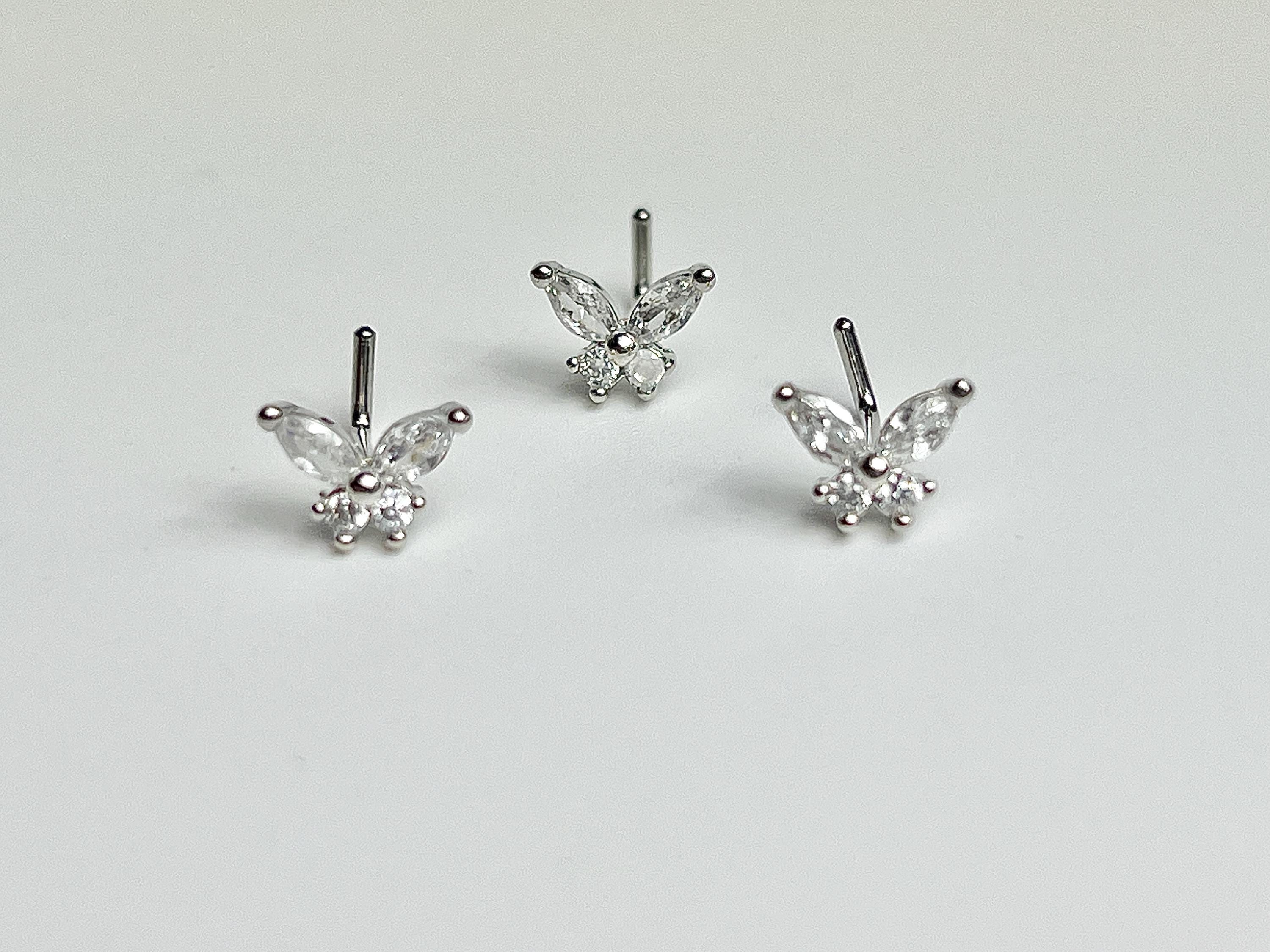 Milacolato 3 Pièces Piercing Nez Argent 925 - Papillon CZ Doré 20G - Bijoux Hypoallergéniques