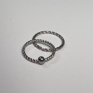 2pcs Silver Textured Nose Rings Nose Hoops, Septums one Ball Hoop, 20g Cartilage Hoops, Helix Hoops, Surgical Steel 8mm