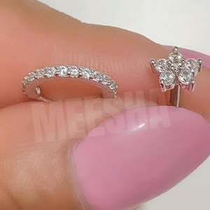 Set of Flower and Encrusted CZ Earring Nose Ring Set, Nose Hoop, Cartilage Earring, Helix Earring, Tragus Earring 20Gauge Valentines Gift