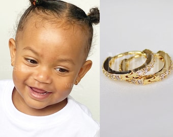 Kids High Quality Sterling Silver Micro Paved Small Hoop Earrings Set, Clicker Hoop Earrings, Girls Hoop Earrings Set, Kids Birthday Set