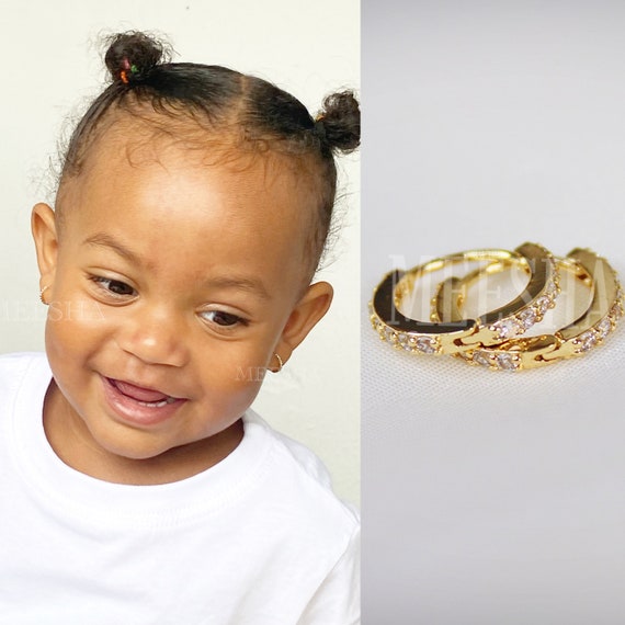 Charming Girl 14k Gold Cubic Zirconia Hoop Earrings - Kids