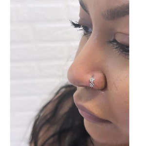 Double Flower Fake Clip on Nose Ring Nose Hoop, Stainless Steel Dainty Hoop, Cartilage Hoop, Tragus Ring/ Sparkly Nose Cuff - 8mm