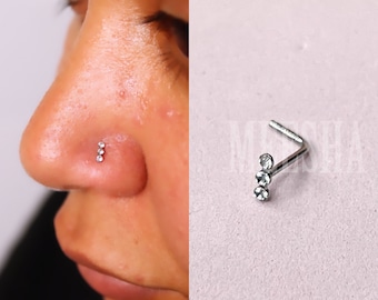 Stones 316L Surgical Steel Silver Gold L Shape Nose Stud, 20G