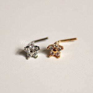 Stainless Steel Gold Silver Tiny Flower Nose Stud L Shape Nose Stud Thin Bar Nose Stud Gold Nose Stud Piercings Silver Nose Stud Piercings