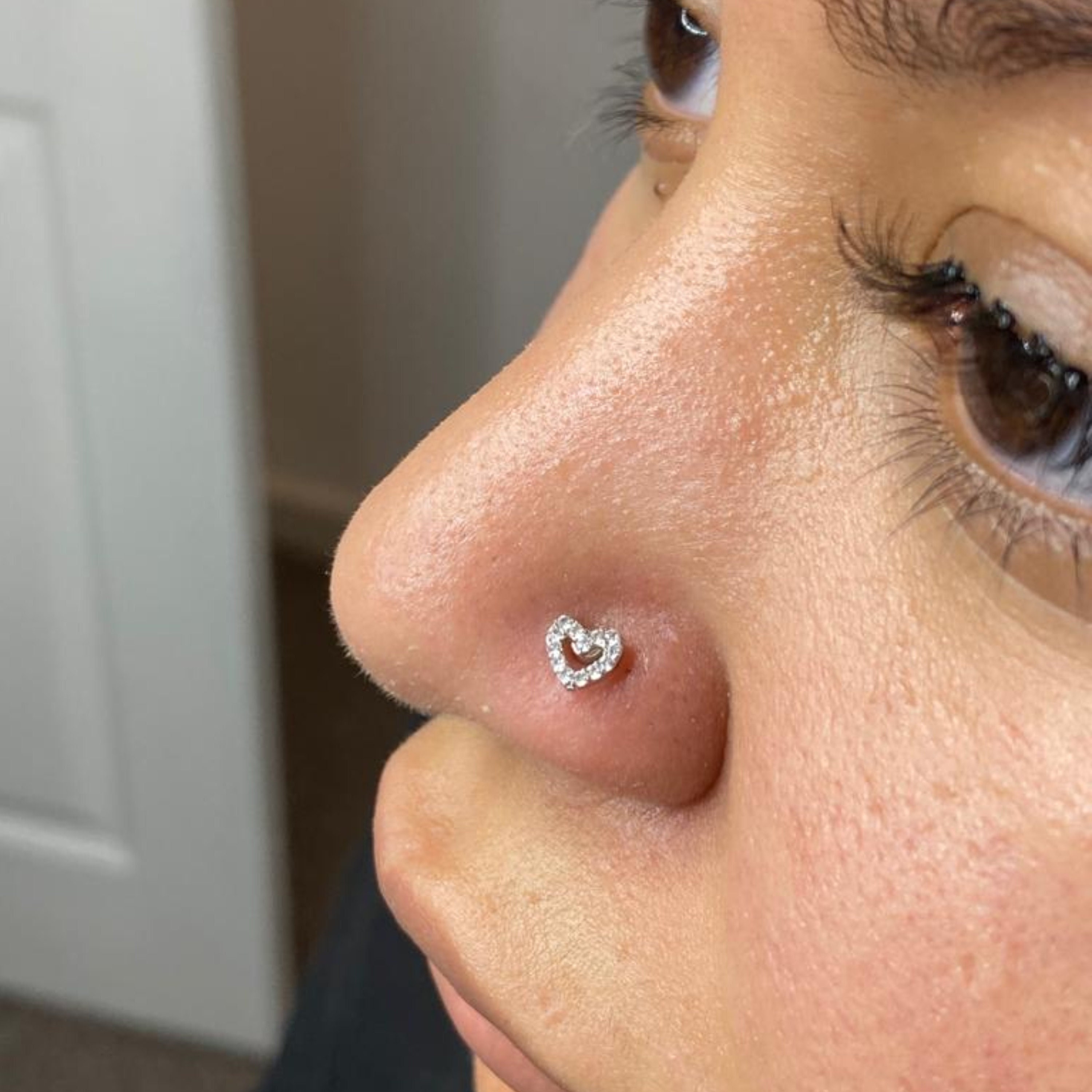 Hollow Heart Nose Stud 20G Zirconia Nose Bar Thin Barbell - Etsy