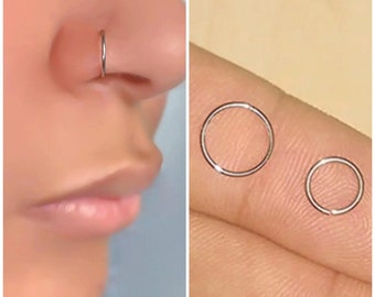 High Quality 22G Extra Thin 316L Surgical stainless steel 0.6mm seamless nose ring/nose stud/cartilage/tragus Hoop -Diameter 6mm/8mm