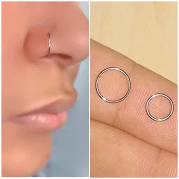 High Quality 22G Extra Thin 316L Surgical stainless steel 0.6mm seamless nose ring/nose stud/cartilage/tragus Hoop -Diameter 6mm/8mm