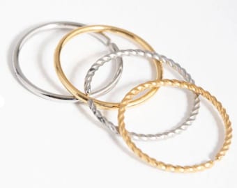 Surgical Steel Nose Ring 4-Pack: Plain & Twist Hoop Earrings