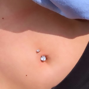 Double Heart Naval Bar / CZ Stone Silver 316L Stainless Steel Belly Bar / Body Jewellery