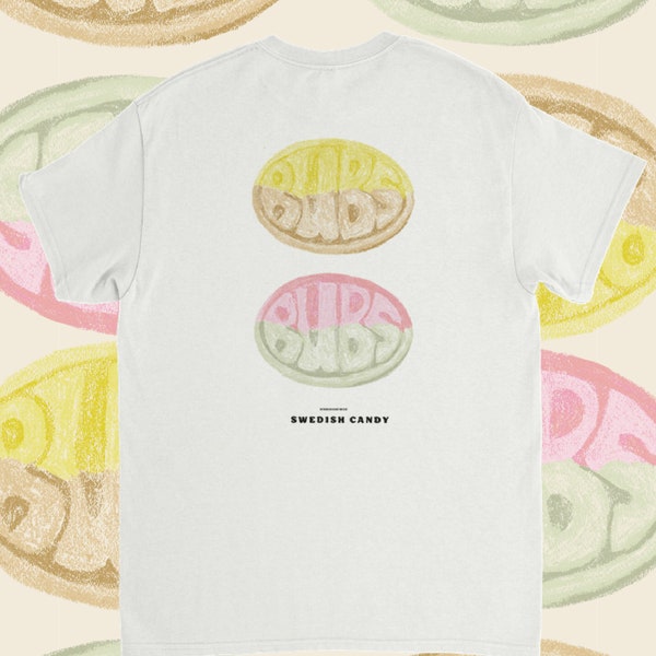 T-shirt suédois bonbon, T-shirt Bubs Pasta, T-shirt unisexe, T-shirt tendance, T-shirt graphique, T-shirt alimentaire, illustration vintage de bonbons funky