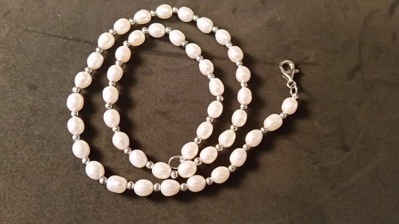 Sterling Silver and Fresh Water Pearl Choker Necklace 18 Pearl necklace Vintage Sterling necklace