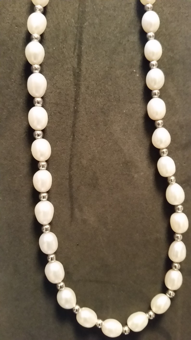 Sterling Silver and Fresh Water Pearl Choker Necklace 18 Pearl necklace Vintage Sterling necklace