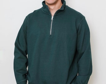 Sudadera con cremallera de un cuarto de algodón orgánico francés para hombre