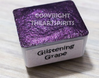 Glistening Grape - Handmade Watercolors - Metallic Glitter Paints - Half Pan