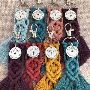 Personalized Macrame Keychain - Christian Baptism Gift - Bible Verse Religious Cross Ichthys Jesus Fish
