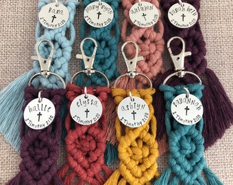 Personalized Macrame Keychain - Christian Baptism Gift - Bible Verse Religious Cross Ichthys Jesus Fish