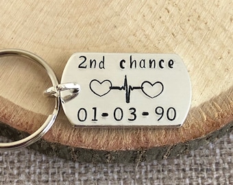 Hand Stamped Heartbeat Keychain - Second Chance Heart Survivor Warrior Gift Cardiology Patient Recovery